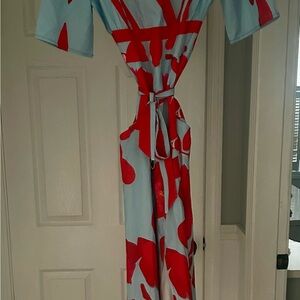 Red and Blue Patterned Maxi Dress size L